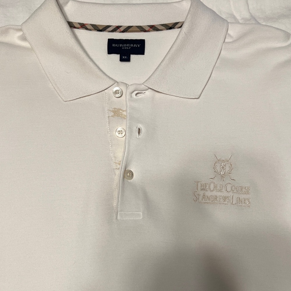 Burberry Men’s Cream White Polo with Embroidered Crest